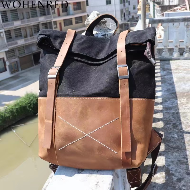 Fashion Men Backpack Waxed Can - Leather Backpack Vintage avis et prix