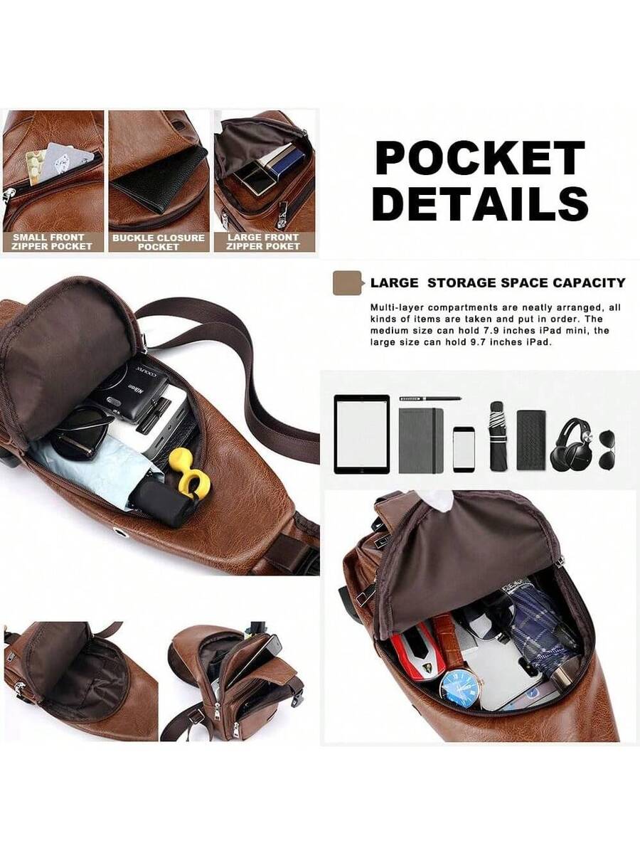 Mens Sling Bag With USB Port,  - Sling Backpack Shoulder avis et prix
