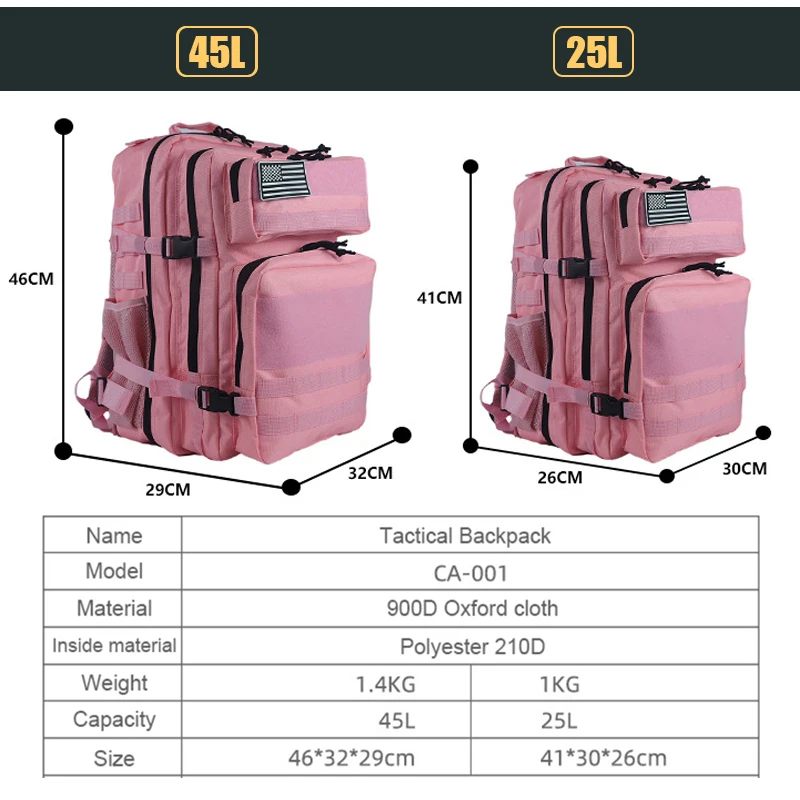 25L/45L 3P Tactical Backpack f - Rucksack Military Style avis et prix